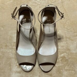 Franco Sarto | Emmy Beige Patent Leather Peep Toe Pump 3" Heel US 8.5